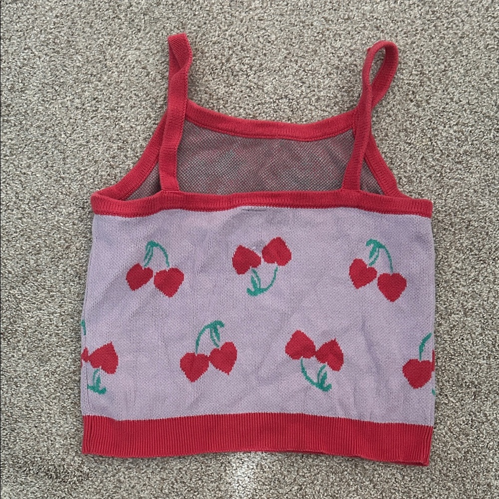 Old Navy Pink Knit Cherry Tank with Red Trim - Picture 3 of 3